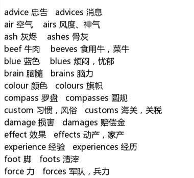 单数和复数意思不同的英语单词